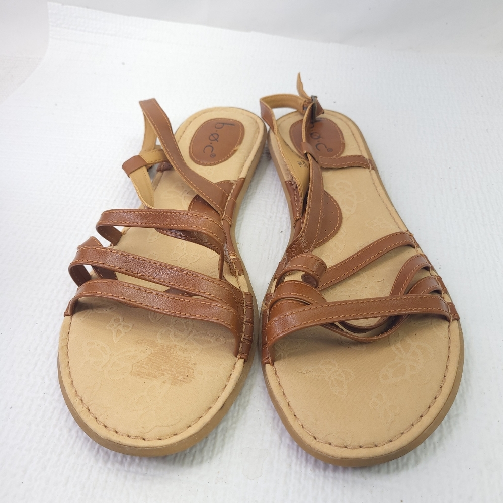 BOC Sandals Brown Faux Leather Strappy Flats Sling Back Open Toe Shoes Size 11